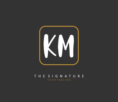 K M KM Initial letter handwriting and signature logo. A concept handwriting initial logo with template element.