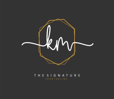 K M KM Initial letter handwriting and signature logo. A concept handwriting initial logo with template element.