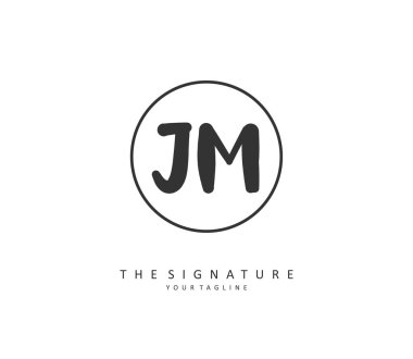 J M JM Initial letter handwriting and signature logo. A concept handwriting initial logo with template element.