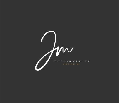 J M JM Initial letter handwriting and signature logo. A concept handwriting initial logo with template element.