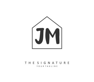 J M JM Initial letter handwriting and signature logo. A concept handwriting initial logo with template element.