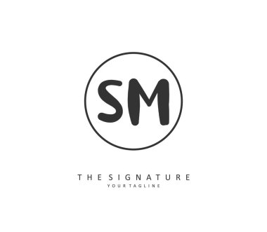 S M SM Initial letter handwriting and signature logo. A concept handwriting initial logo with template element.