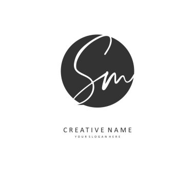 S M SM Initial letter handwriting and signature logo. A concept handwriting initial logo with template element.