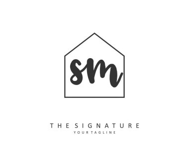 S M SM Initial letter handwriting and signature logo. A concept handwriting initial logo with template element.