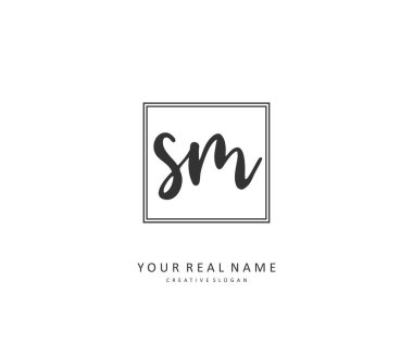 S M SM Initial letter handwriting and signature logo. A concept handwriting initial logo with template element.