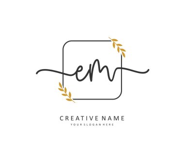 E M EM Initial letter handwriting and signature logo. A concept handwriting initial logo with template element.