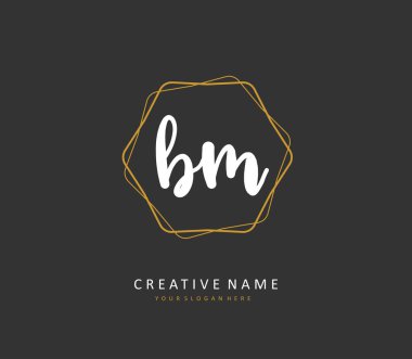 B M BM Initial letter handwriting and signature logo. A concept handwriting initial logo with template element.