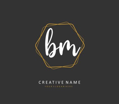 B M BM Initial letter handwriting and signature logo. A concept handwriting initial logo with template element.