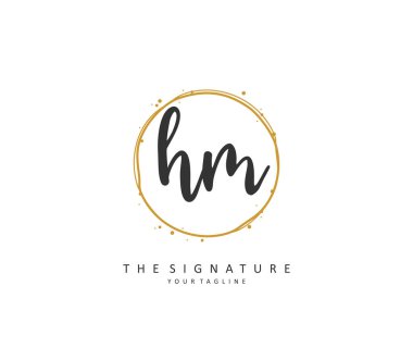 H M HM Initial letter handwriting and signature logo. A concept handwriting initial logo with template element.