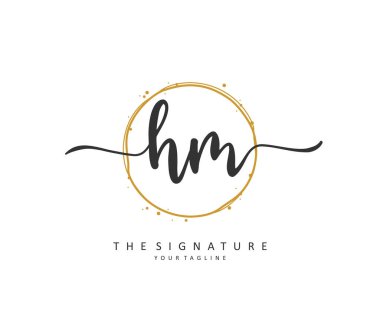 H M HM Initial letter handwriting and signature logo. A concept handwriting initial logo with template element.