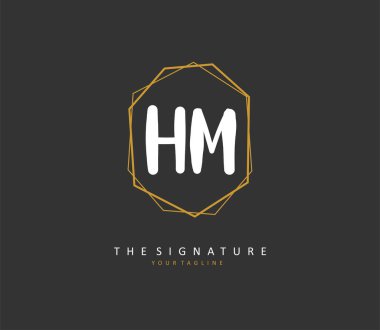 H M HM Initial letter handwriting and signature logo. A concept handwriting initial logo with template element.