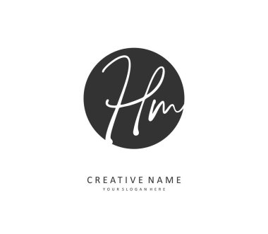 H M HM Initial letter handwriting and signature logo. A concept handwriting initial logo with template element.