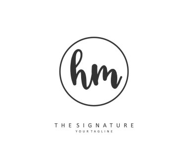 H M HM Initial letter handwriting and signature logo. A concept handwriting initial logo with template element.