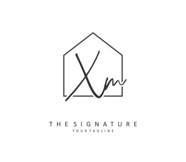 X M XM Initial letter handwriting and signature logo. A concept handwriting initial logo with template element.