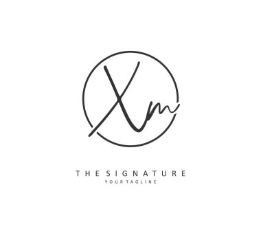 X M XM Initial letter handwriting and signature logo. A concept handwriting initial logo with template element.