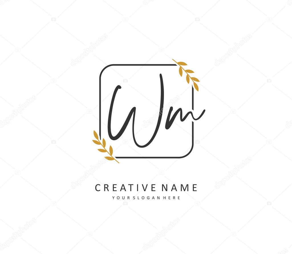 W M WM Initial letter handwriting and signature logo. A concept handwriting initial logo with template element.