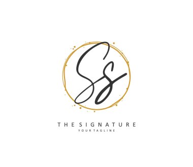 S harfinin baş harfi el yazısı ve imza logosu. Şablon ögesine sahip bir konsept el yazısı logosu.