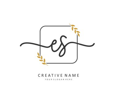 E S E harfinin baş harfleri ve imzalı logo. Şablon ögesine sahip bir konsept el yazısı logosu.
