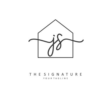 J S J 'in baş harf el yazısı ve imza logosu. Şablon ögesine sahip bir konsept el yazısı logosu.