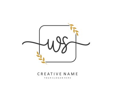 W S WS ilk harf el yazısı ve imza logosu. Şablon ögesine sahip bir konsept el yazısı logosu.