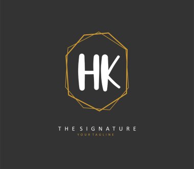 H K HK İlk harf el yazısı ve imza logosu. Şablon ögesine sahip bir konsept el yazısı logosu.