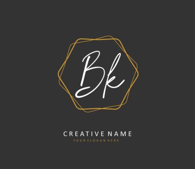 B K BK İlk harf el yazısı ve imza logosu. Şablon ögesine sahip bir konsept el yazısı logosu.