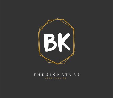 B K BK İlk harf el yazısı ve imza logosu. Şablon ögesine sahip bir konsept el yazısı logosu.