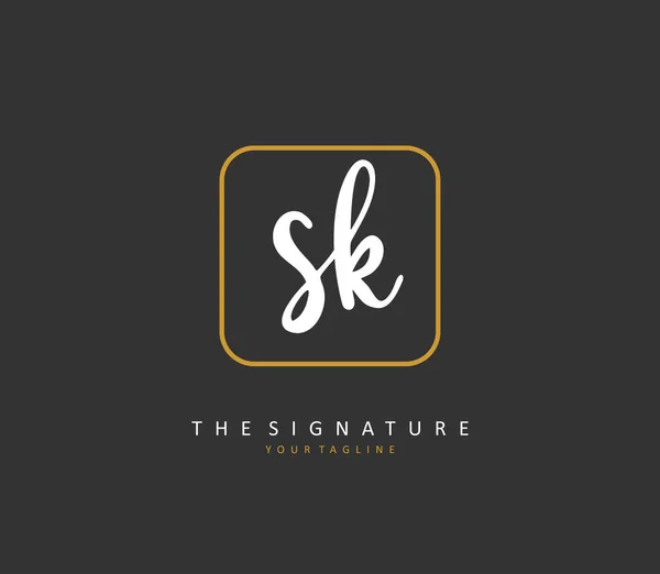 Sk初期文字手書きと署名のロゴ テンプレート要素付きのコンセプト手書きの初期ロゴ — ストックベクタ