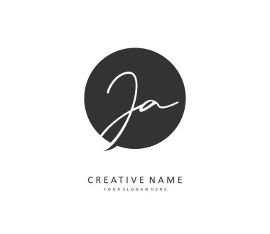 J A JA ilk harf el yazısı ve imza logosu. Şablon ögesine sahip bir konsept el yazısı logosu.