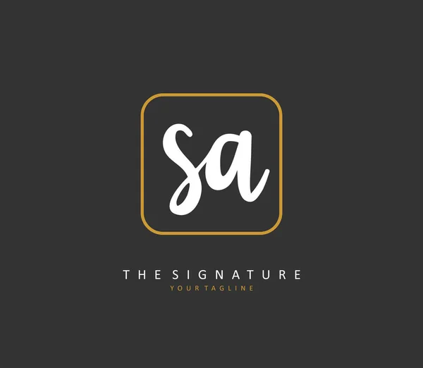 Sa初期文字の手書きと署名のロゴ テンプレート要素付きのコンセプト手書きの初期ロゴ — ストックベクタ