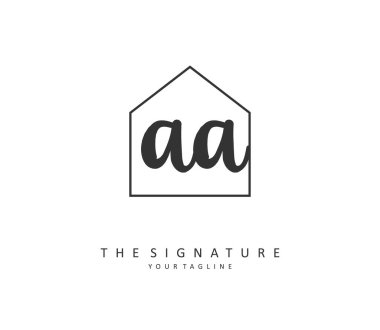 Aa İlk mektup el yazısı ve imza logosu. Şablon ögesine sahip bir konsept el yazısı logosu.