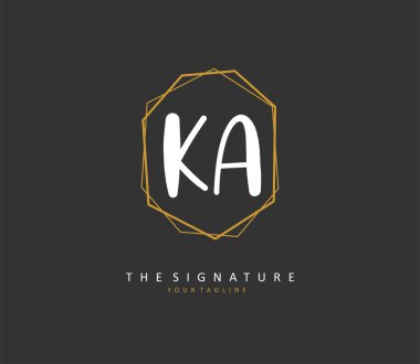 K A KA Initial letter handwriting and signature logo. A concept handwriting initial logo with template element.