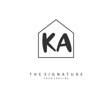 K A KA Initial letter handwriting and signature logo. A concept handwriting initial logo with template element.