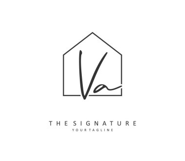V A VA Initial letter handwriting and signature logo. A concept handwriting initial logo with template element.