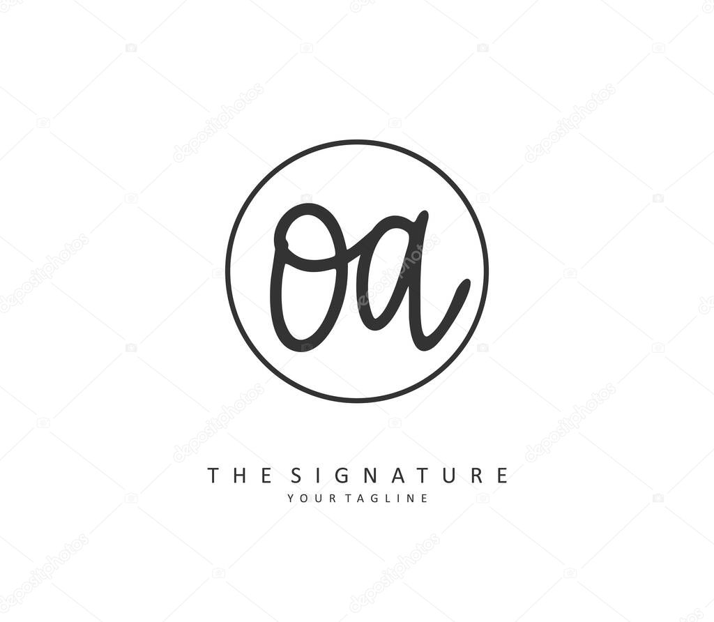 O A OA Initial letter handwriting and signature logo. A concept handwriting initial logo with template element.