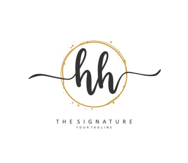 H HH Initial letter handwriting and signature logo. A concept handwriting initial logo with template element.