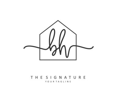 B H BH Initial letter handwriting and signature logo. A concept handwriting initial logo with template element.