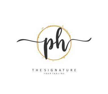 P H PH Initial letter handwriting and signature logo. A concept handwriting initial logo with template element.