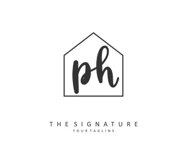 P H PH Initial letter handwriting and signature logo. A concept handwriting initial logo with template element.
