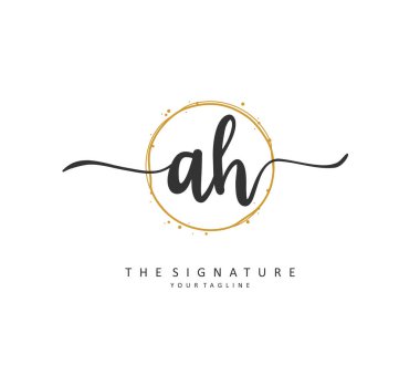 A H AH Initial letter handwriting and signature logo. A concept handwriting initial logo with template element.