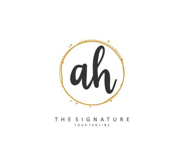 A H AH Initial letter handwriting and signature logo. A concept handwriting initial logo with template element.