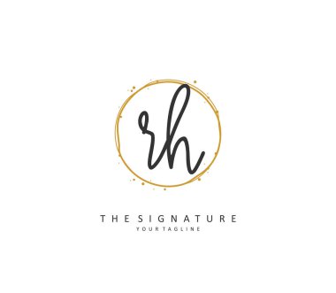 R H RH Initial letter handwriting and signature logo. A concept handwriting initial logo with template element.
