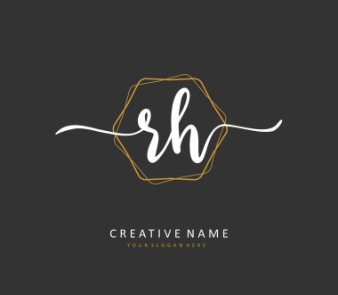 R H RH Initial letter handwriting and signature logo. A concept handwriting initial logo with template element.