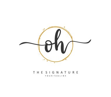O H OH Initial letter handwriting and signature logo. A concept handwriting initial logo with template element.