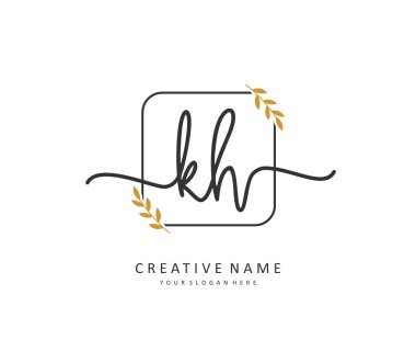 K H K harfinin baş harfleri ve imza logosu. Şablon ögesine sahip bir konsept el yazısı logosu.