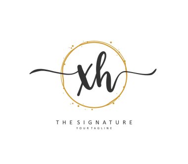 X H Xh İlk harf el yazısı ve imza logosu. Şablon ögesine sahip bir konsept el yazısı logosu.