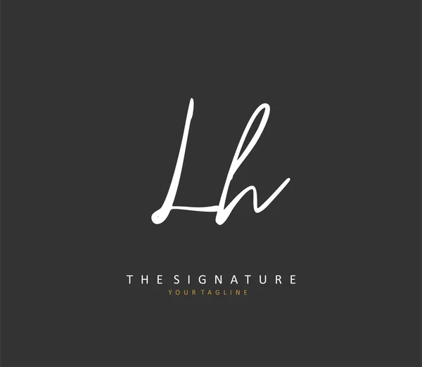 Lh初期文字手書きと署名のロゴ テンプレート要素付きのコンセプト手書きの初期ロゴ — ストックベクタ