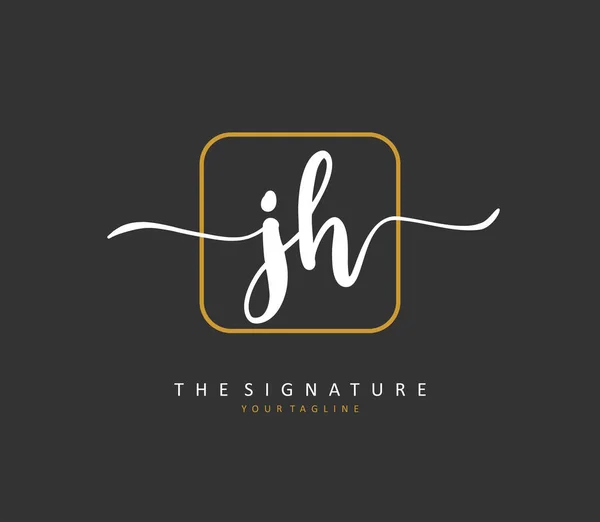 Jh初始字母笔迹和签名标识 带有模板元素的概念笔迹初始标识 — 图库矢量图片