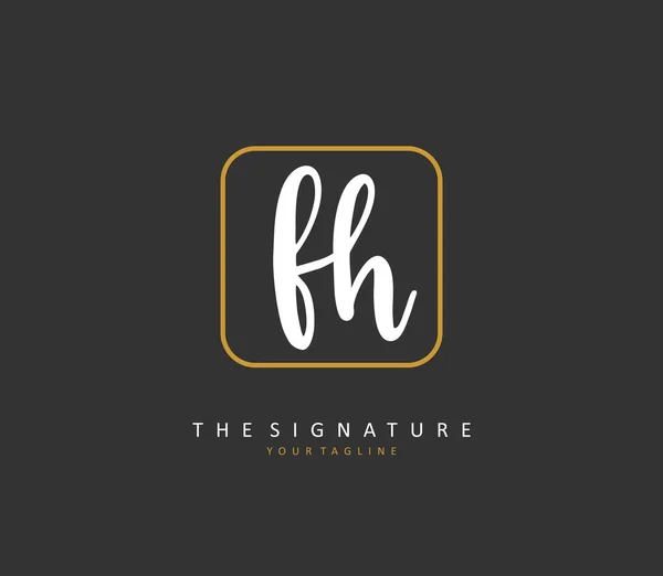 Fh初期文字の手書きと署名のロゴ テンプレート要素付きのコンセプト手書きの初期ロゴ — ストックベクタ