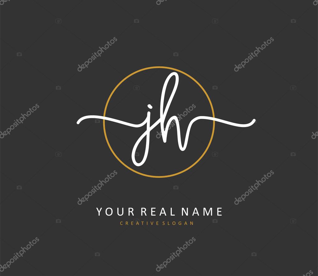 J H JH Initial letter handwriting and signature logo. A concept handwriting initial logo with template element.